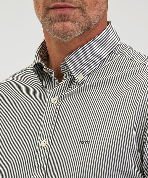 Overhemd poplin gestreept regular fit | Pine Green