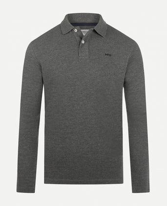 Polo piqué met lange mouwen | Dark Grey Melange