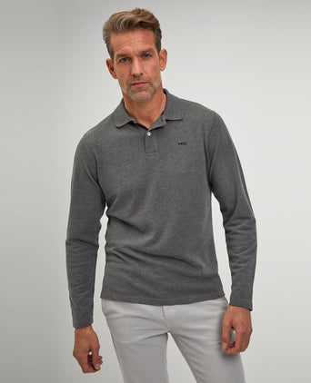 Polo piqué met lange mouwen | Dark Grey Melange