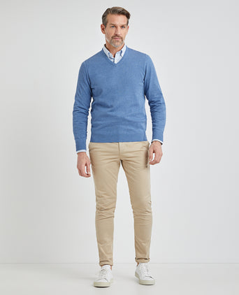 Sweater V-neck with Logo | Medium Blue