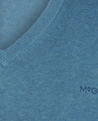 Sweater V-neck with Logo | Dark Aqua