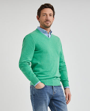 Sweater V-neck with Logo | Green