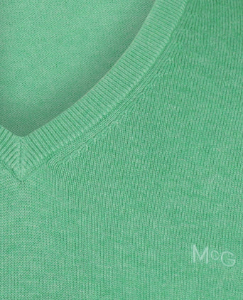 Sweater V-neck with Logo | Green