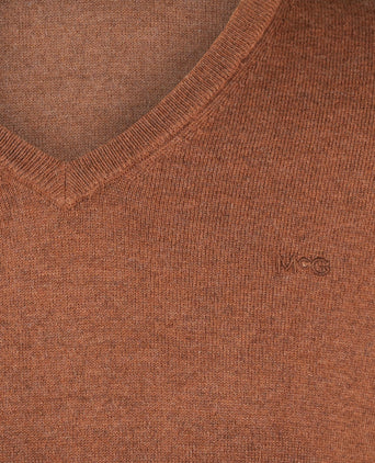 Sweater V-neck Cotton Merino | Chesnut