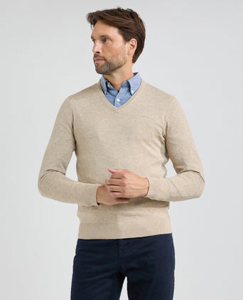 Trui V-hals Cotton Merino | Sand