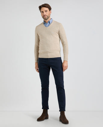 Sweater V-neck Cotton Merino | Sand