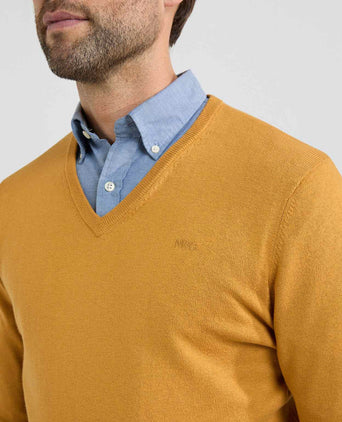 Sweater V-neck Cotton Merino | Autumn Yellow