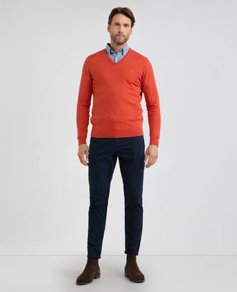 Sweater V-neck Cotton Merino | Winter Orange