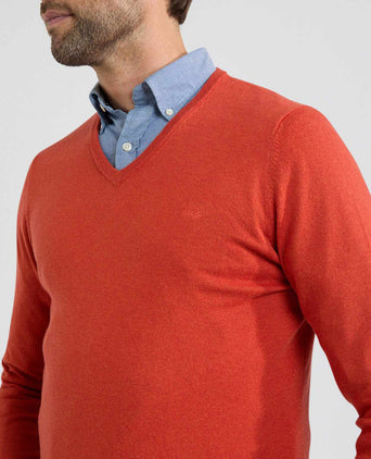 Sweater V-neck Cotton Merino | Winter Orange