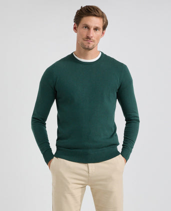 Sweater Round Neck Cotton Merino | Pine Green