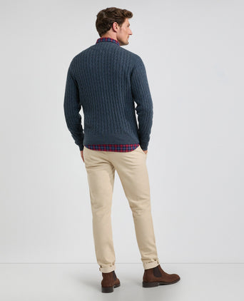 Cable Knit Crew Neck | Navy