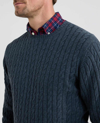 Cable Knit Crew Neck | Navy