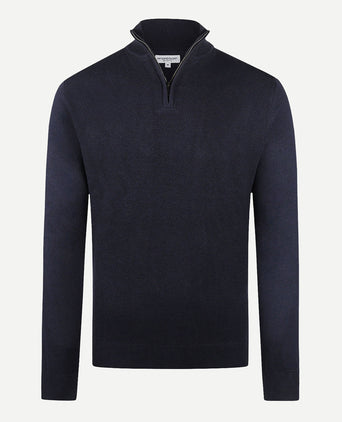 Sweater Zip Collar Cotton Merino Wool | Navy