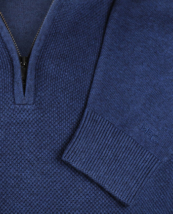 Sweater Zip Collar Cotton Merino Wool | Navy