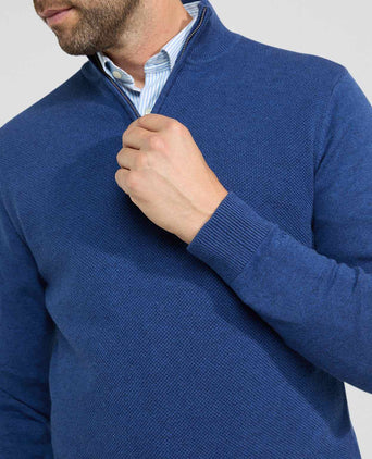 Sweater Zip Collar Cotton Merino Wool | Navy