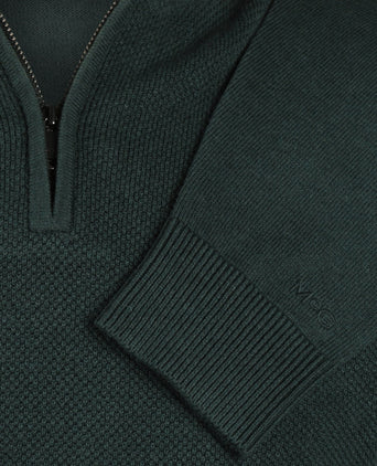 Sweater Zip Collar Cotton Merino Wool | Pine Green