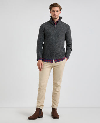 Sweater Fisherman Zip collar | Dark Gray Melange