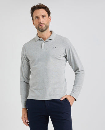 Polo piqué klassiek lange mouw | Medium Grey Melange