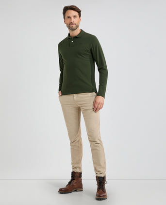 Polo piqué klassiek lange mouw | Pine Green