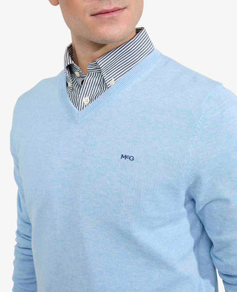 Sweater V-neck Cotton | Light Blue