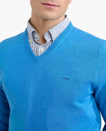 Sweater V-neck Cotton | Sea Blue
