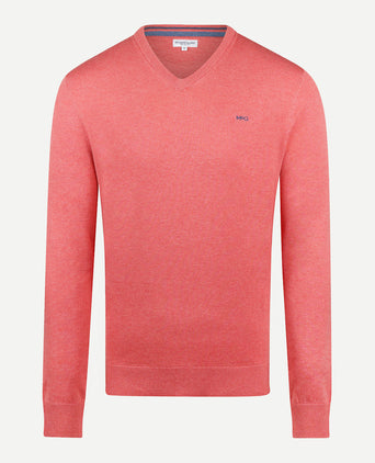 Sweater V-neck Cotton | Coral Red