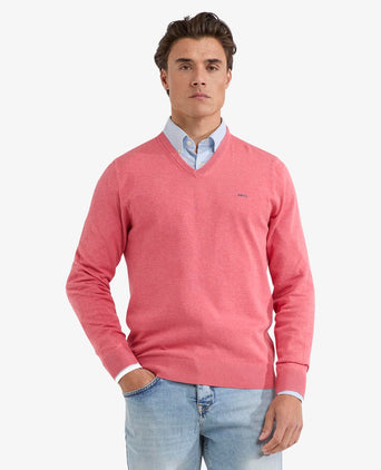 Sweater V-neck Cotton | Coral Red