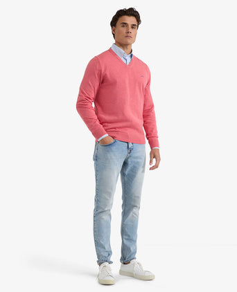 Sweater V-neck Cotton | Coral Red