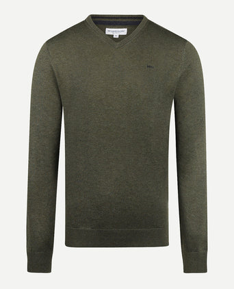 Sweater V-neck Cotton | Olive