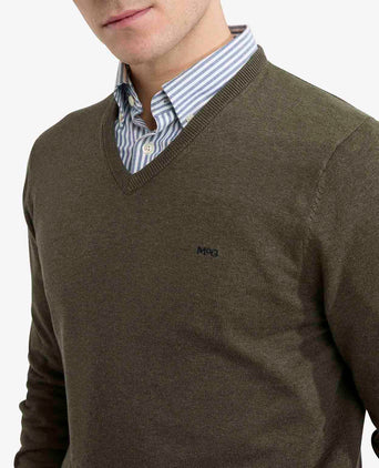 Sweater V-neck Cotton | Olive