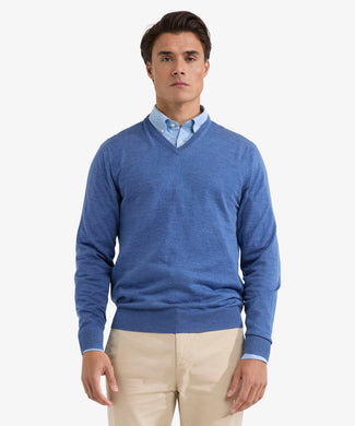 Trui V-hals Luxe Merino | Vintage Blue Trui V-hals Luxe Merino | Vintage Blue
