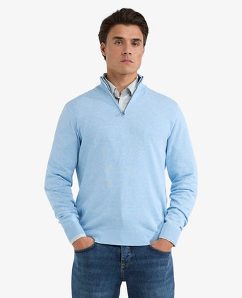 Sweater Zip Collar Cotton | Light Blue