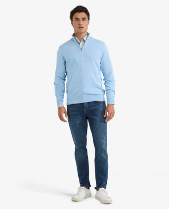 Sweater Zip Collar Cotton | Light Blue
