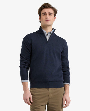 Sweater Zip Collar Cotton | Navy
