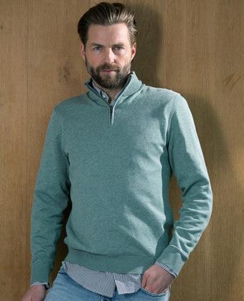 Sweater Zip Collar Cotton | Ice Green