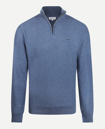 Sweater Zipper Collar Cotton with Logo | Vintage Blue