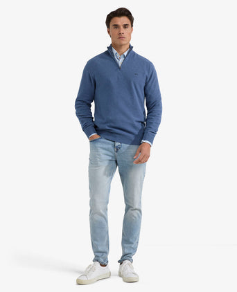 Sweater Zipper Collar Cotton with Logo | Vintage Blue