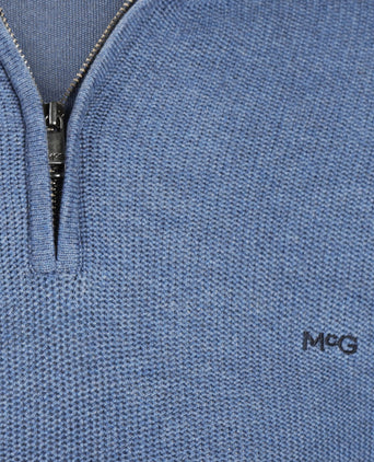 Sweater Zipper Collar Cotton with Logo | Vintage Blue