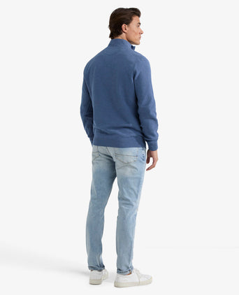 Sweater Zipper Collar Cotton with Logo | Vintage Blue