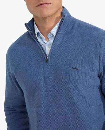 Sweater Zipper Collar Cotton with Logo | Vintage Blue