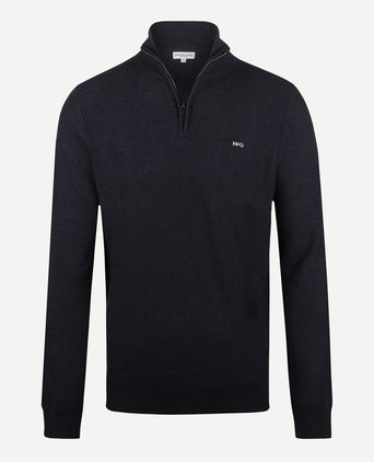 Sweater Zip Collar Cotton with Logo | Navy
