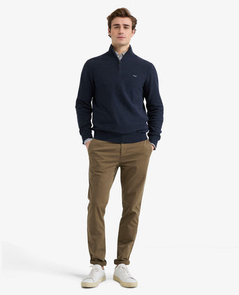 Sweater Zip Collar Cotton with Logo | Navy