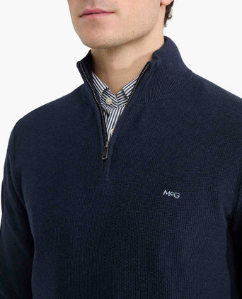 Sweater Zip Collar Cotton with Logo | Navy
