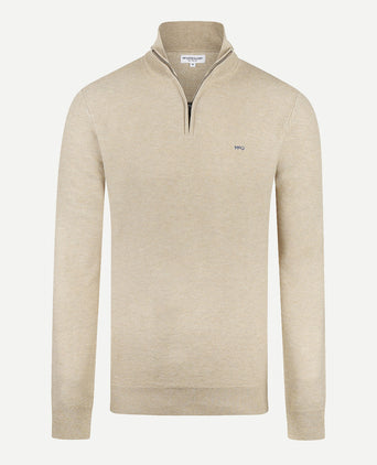 Sweater Zip Collar Cotton with Logo | Sand