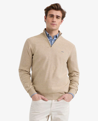 Sweater Zip Collar Cotton with Logo | Sand