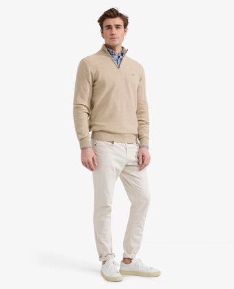 Sweater Zip Collar Cotton with Logo | Sand