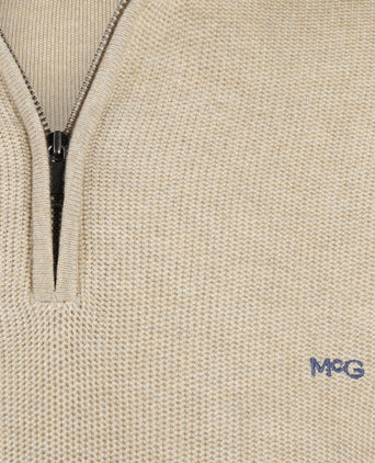 Sweater Zip Collar Cotton with Logo | Sand