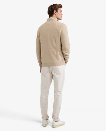 Sweater Zip Collar Cotton with Logo | Sand