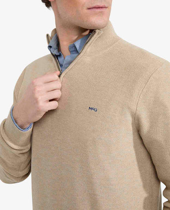 Sweater Zip Collar Cotton with Logo | Sand