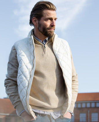 Sweater Zip Collar Cotton with Logo | Sand